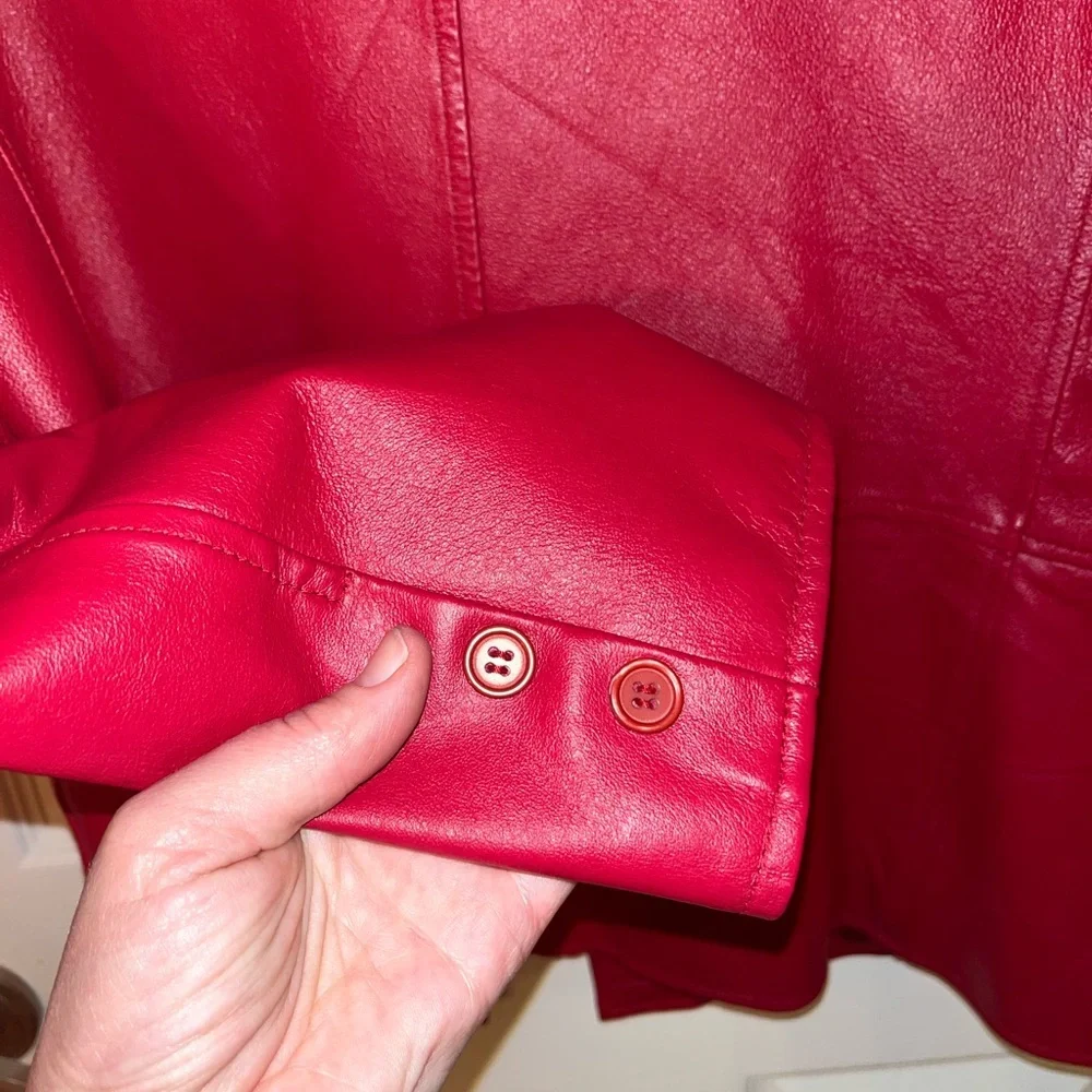 Clio Vintage Women's Vibrant Red Genuine Leather Blazer Jacket Medium - Picture 6 of 6